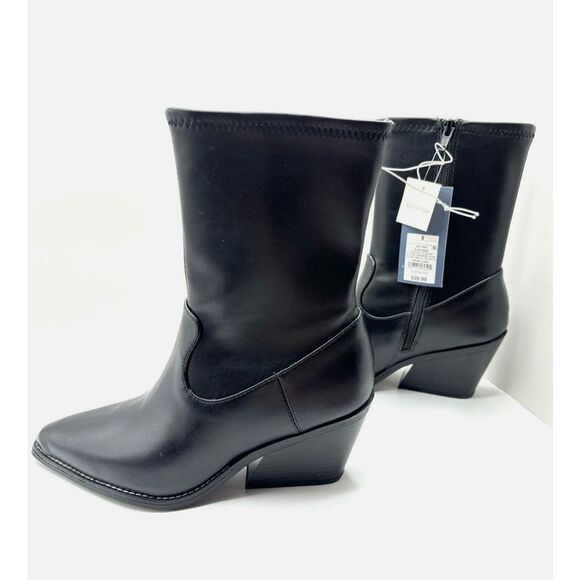 Nwt Aubree Black Faux Leather Ankle Boots Women’s Size 7.5 - Picture 2 of 5